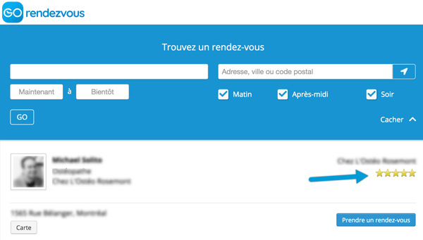 avis sur page de recherche GOrendezvous