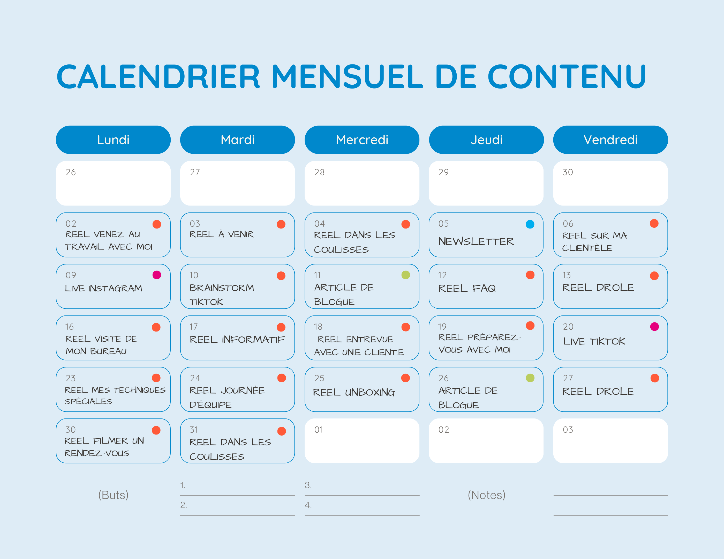 Image d'un calendrier mensuel de contenu