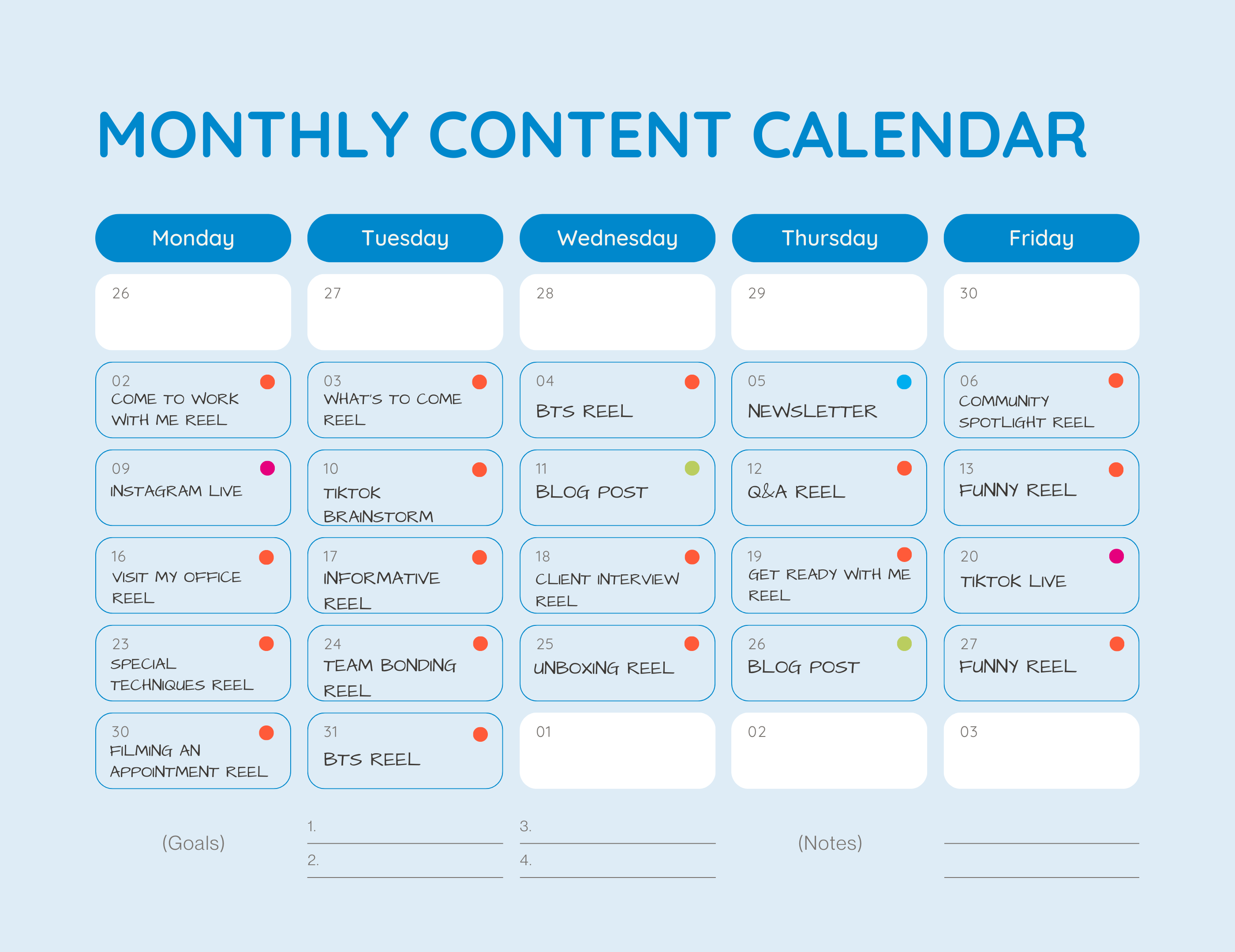 Image of a Social Media Content Calendar